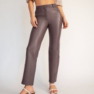Aritzia Wilfred Melina High Waist Straight Leg Vegan Leather Pants Grey Taupe 8
